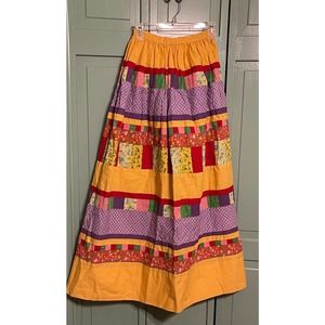 Mountain Artisans Vintage 70s Tiered‎ Patchwork Maxi Skirt Floral Boho Size 8